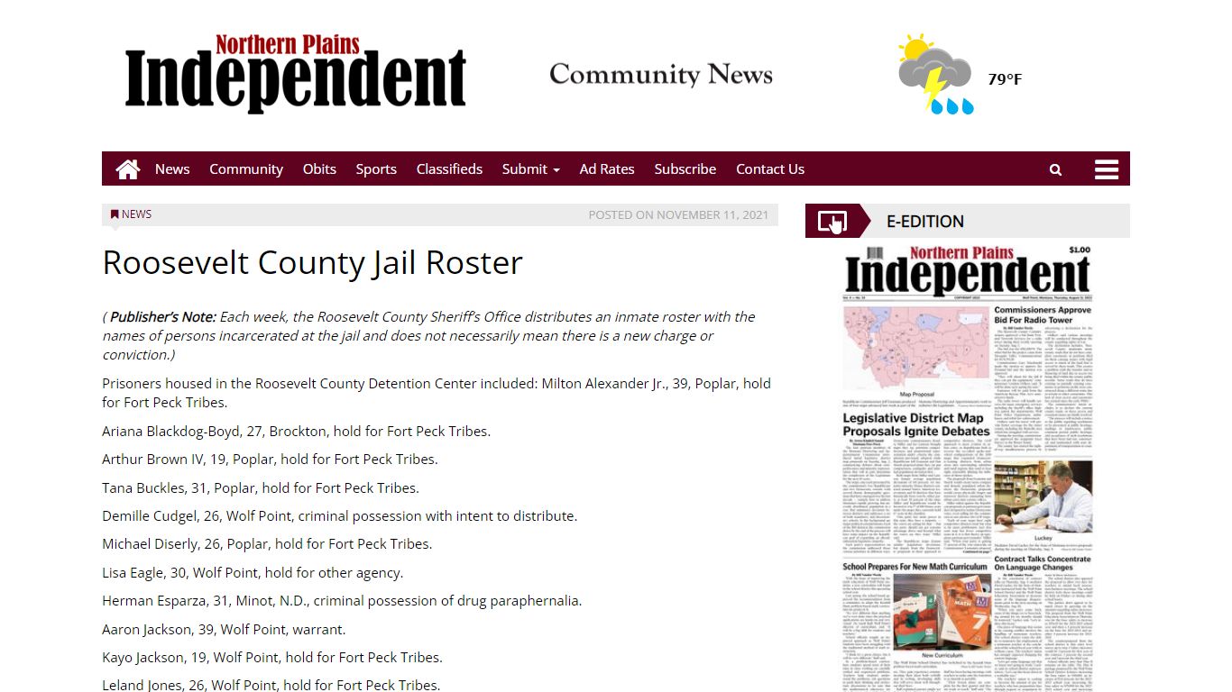 Roosevelt County Jail Roster - Northern Plains Independent