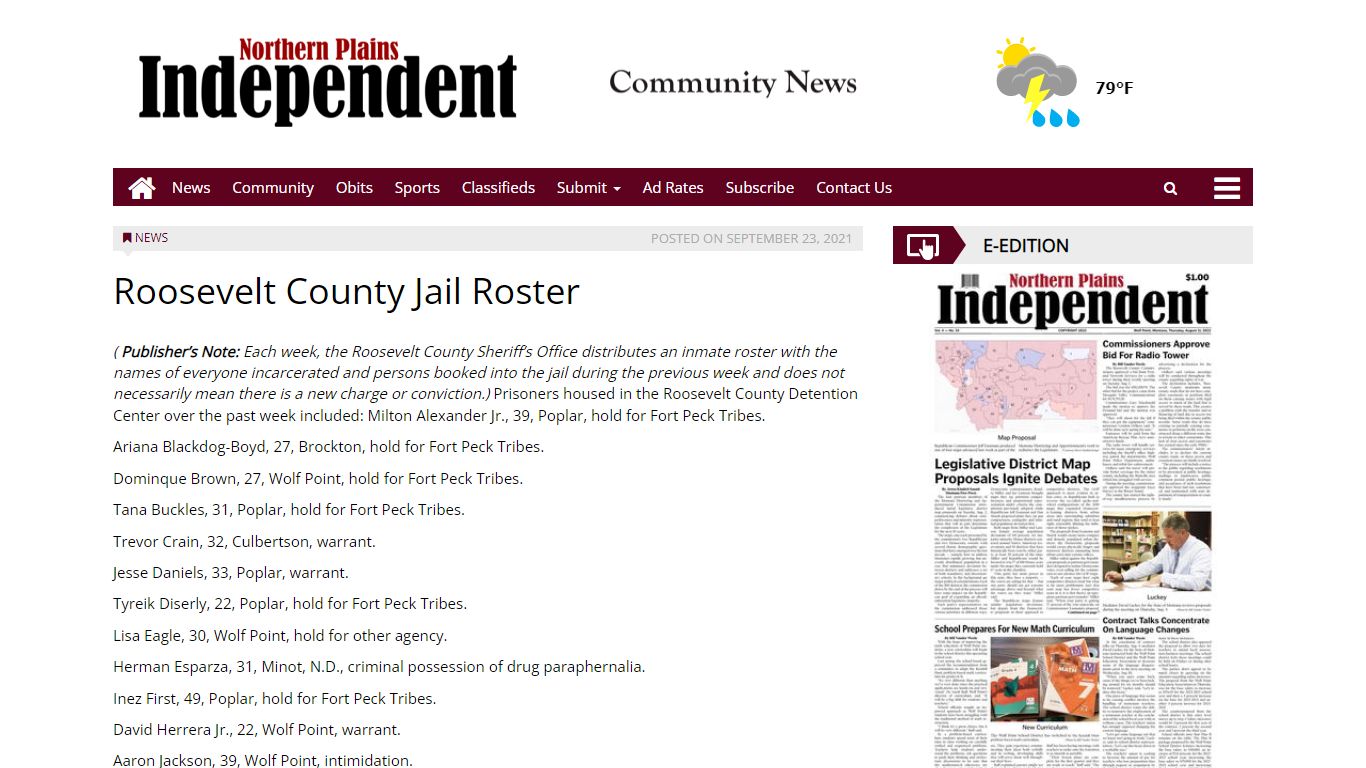 Roosevelt County Jail Roster - Northern Plains Independent