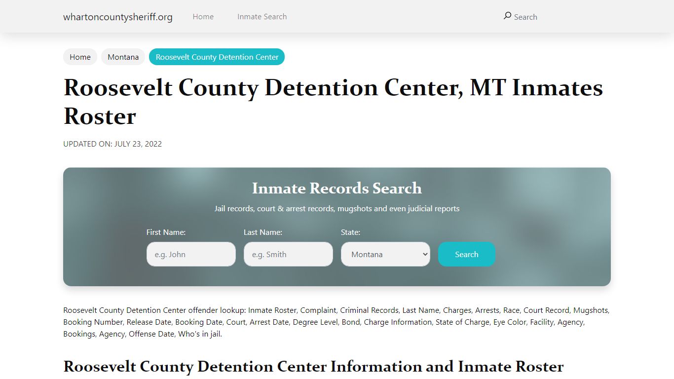 Roosevelt County Detention Center, MT Jail Roster, Name Search
