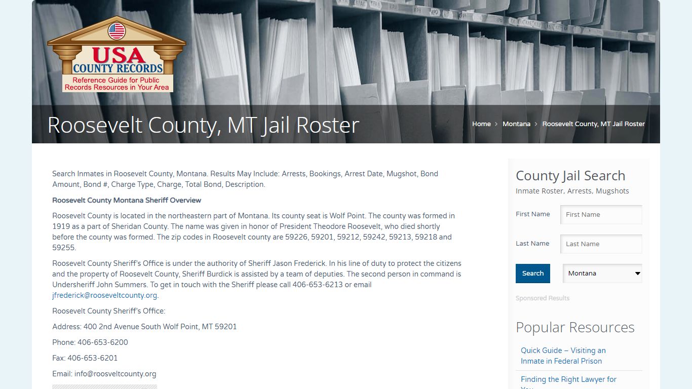 Roosevelt County, MT Jail Roster | Name Search
