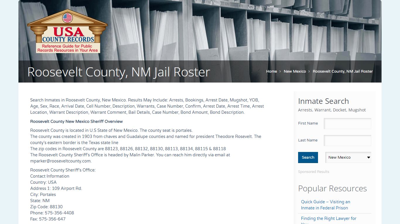 Roosevelt County, NM Jail Roster | Name Search